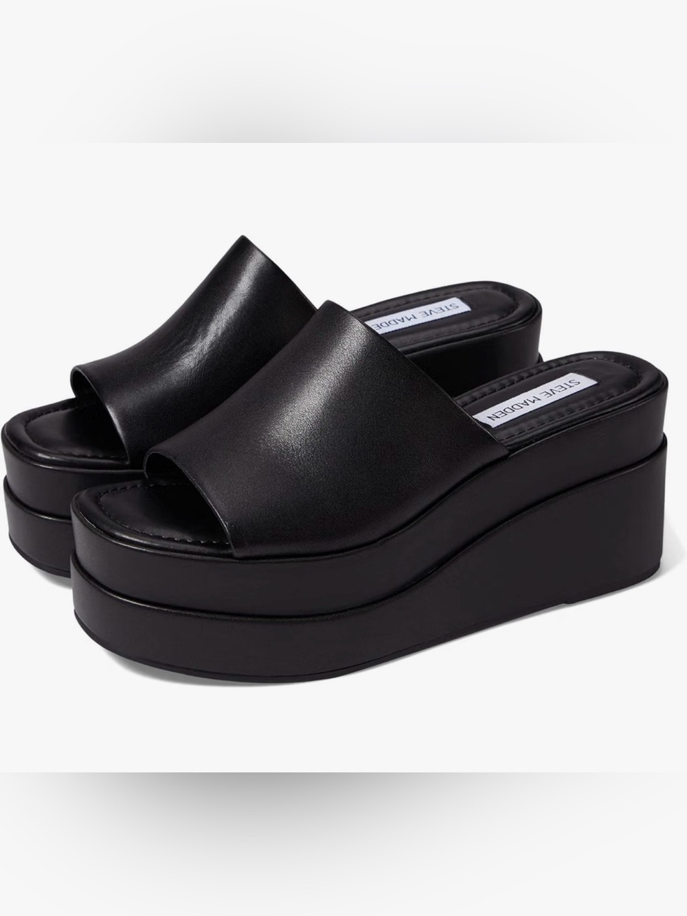 Steve Madden Black Chunky Platform Slide Sandals - Picture 1 of 5